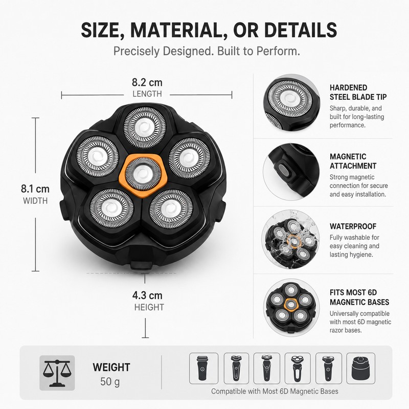 6D Magnetic Replacement Shaver Head for Bald Head Shaving –