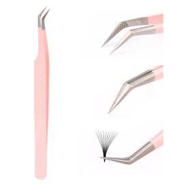 Professional Eyelash Extension Tweezers for Eyelash Extensions, Metal Stainless Steel Tweezers, Pink Elbow, Stand-alone (Queen's Pliers)