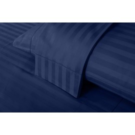 Threadmill Home Linen 500 Thread Count 100% Cotton Sheets 2cm Damask Stripe Set of 2 Standard Pillow Cases, Hem Stitch Luxury Smooth Sateen, Folkstone Blue