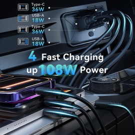 Gibbab 4PCS 108W 4 Ports 12V RV USB Switch Outlet, 2 * 36W PD3.0 Type-C + 2 * 18W QC3.0 Quick Charge Panel Wall Mount Car Charger Socket Waterproof Multi-Port Adapter for Marine Truck Boat ATV Bus
