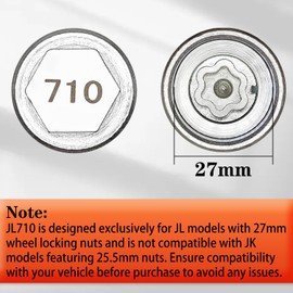 JEUCLEL JL 710 for 27mm Nuts, Wheel Locking Nut Key for Jeep (JL) Dodge, Wheel Lock Nut Socket Adapter Wheel Anti-Theft Lug Nut Removal Tool, Anti-Theft Screw Remover