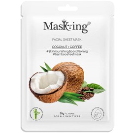 MasKing Bamboo Facial Sheet Mask of Coconut & Coffee for Skin Nourishing & Conditioning Ideal for Women & Men, 20ml each (Pack of 4)