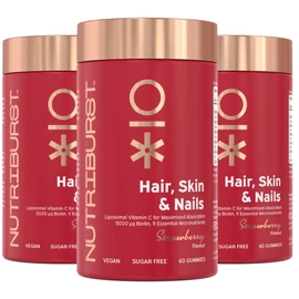 Nutriburst Hair, Skin & Nails Multipack - Supports Skin, Builds Collagen & Nail Strength - 5000 mg Biotin, Zinc + Vitamin A, C, D, E - Vegan & Sugar Free - 3 x 60 Strawberry Gummies - 3 Month Supply