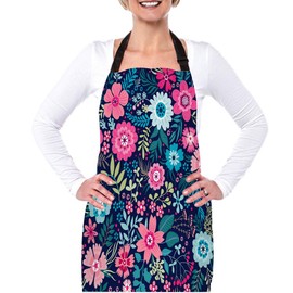 afidomu Kitchen Cooking Apron Small Colorful Flowers Ditsy Floral Leaves Apron Home Baking Chef Apron Waterproof For Women Men 31X27 Inches