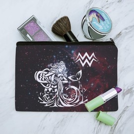 Aquarius Water-Bearer Zodiac Sign Horoscope in Space Makeup Cosmetic Bag Organizer Pouch