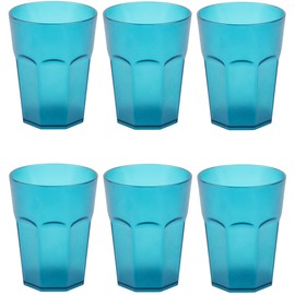 ENGELLAND - 6 x Plastic Cups Drinking Cups Turquoise Cocktail Cups 400ml with Measuring Line Stackable Reusable Plastic Frost Effect Reusable Party Cups Drinking Glass
