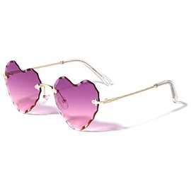 GLO - Rimless Diamond Edge Cut Lens Heart Shape Sunglasses (Purple Pink)