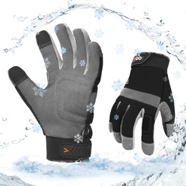 Vgo... Winter Work Gloves Waterproof Touchscreen, Utility Thermal Safety Gloves for Freezer Warehouse Delivery Light&Medium Duty in Cold Weather,1 pair