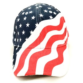 American Flag Patriotic Flag Baseball Cap/ Hat in Red, White and Navy Blue Stars and Wavy Stripes,OS, Red/White/Blue, One Size