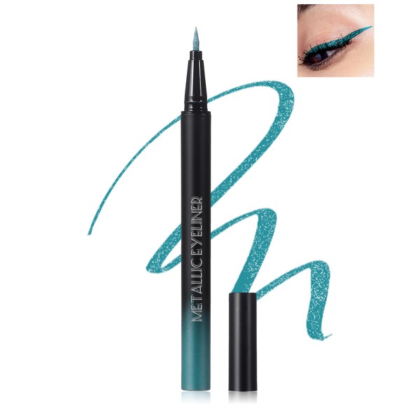 Metallic Shimmer Liquid Eyeliner, Green Glitter Eyeliner Waterproof Long-Lasting, Quick-Drying