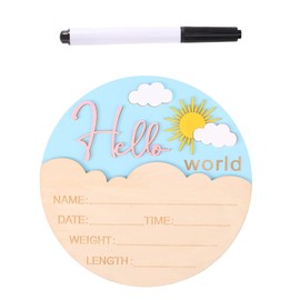 Baby Announcement Sign, 5.9 Inch Cute Sun Style Wooden Hello World Newborn Sign Baby Name Plaque for Nursery Hospital Photo Prop Home Decoration (Pink)