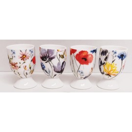 Rainbow Decors Wildflowers Meadow Egg Cups Set of 4 Fine China Bright Flowers Floral Egg Holders Hand Decorated UK