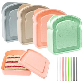 Binxus 4 PCS Sandwich Containers Plastic Sandwich Container Reusable Sandwich Containers Toast Box Sandwich Containers for Kids Lunch for Sandwiches, Toast, Fruit, Salad Storage (4 Colors)