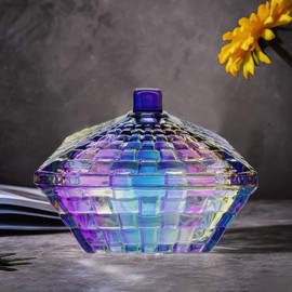 LWXPAIYY Colorful Glass Candy Dish with Lid,Colored Candy Jar with Lid,Vintage Rainbow Embossed Candy Dishes Bowl with Lids for Office Desk Coffee Table Decorative(Color)