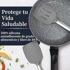 CICINIO 2 Piezas Esptulas de Silicona Flexible Resistentes al Calor,Esptula de Silicona Para Utensilios de Cocina,Esptulas de Cocina ranuradas para...