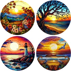 GORGECRAFT Pack of 4 4 Styles 16 cm Window Stickers with Sunset Plastic PVC Reusable Static Sunset Flowers Dead Tree Tower Bird Sticker for Windows and Doors Prevents Vo