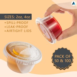 Nationwide Paper 2oz 100pcs Plastic Sauce Pots with Airtight lids Clear Small Pots for Ketchup, Chutney, Dips and Sauces (59ml)