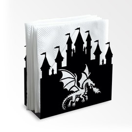 Doodlream Drache Im Schloss Dekorativer Serviettenhalter Aus Schwarzem Metall Für Den Tisch Serviettenhalter Stehend 12 x 12 x 5cm Für Zuhause Küche Restaurant Picknick Party Kaffeebar
