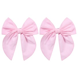 5.5in Light Pink Fable Hair Bow Clips Cotton Linen Sailor Bow Alligator Barrettes Hairpins Ponytail Valentine Dress Decor Accessories for Teen Girls Kids Baby Mom Women Gift