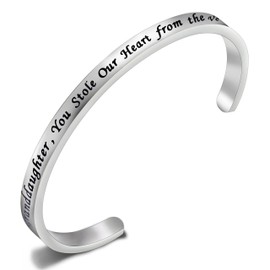 FEELMEM Granddaughter Bracelet Granddaughter You Stole Our Heart from the Very Start Cuff Bangle Gift for Granddaughter Family Jewelry