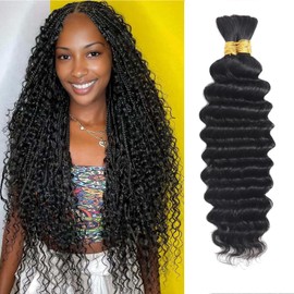 Human Braiding Hair for Boho Braids Deep Wave Bulk Human Hair for Braiding 12A No Weft Curly Human Hair Extensions Wet and Wavy Boho Hair 2 Bundles/Pack Natural Color (16 Inch)