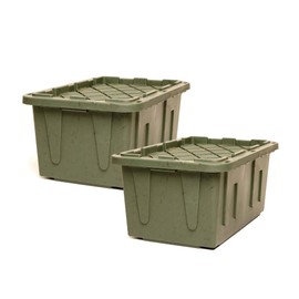 HOMZ 2 Pack Durabilt Storage, Heavy Duty Stackable Bins, 27 Gallon, Green Camo