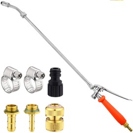 Mornajina 29 Inch All Metal Sprayer Wand Replacement Kit, 1/4" & 1/2'' & 3/8" Brass Barb Sprayer Wand Stainless Steel Garden Hose Wand Sprayer with Built-in Shut Valve & Quick Connector & Hose Clamps