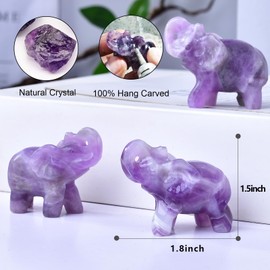 Ytbeoxk 1.8 Inch Amethyst Elephant Crystals Decor, Healing Crystal Cute Figurines, purple Elephant Gemstones Decorations Statue, Lucky Reiki Stones in Home and Office Meditation Gift for Women and men