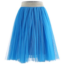 elamccor - Falda larga de tul para niñas pequeñas y grandes, talla 1T-16T, Azul eléctrico, 6-8 Años
