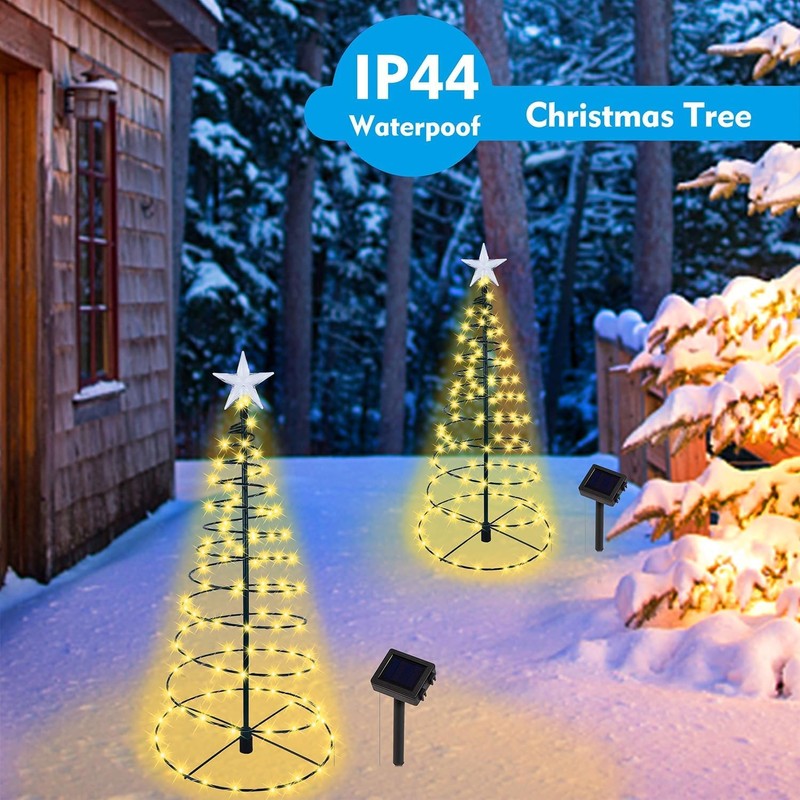 YUTONG 2 Pack Solar Spiral Christmas Trees Lights, 8 Mode