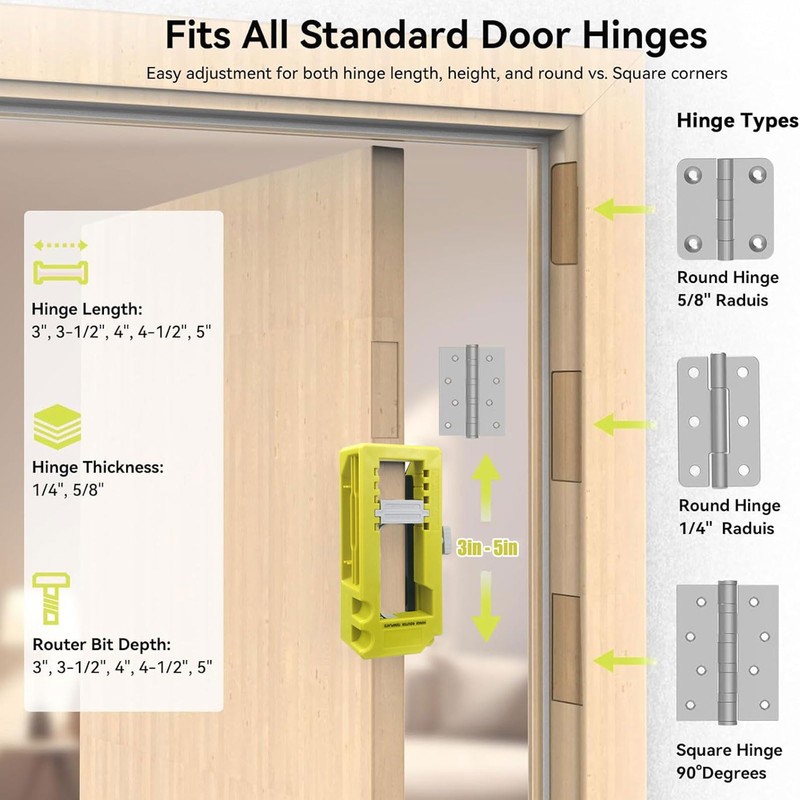 YUEHISY Adjustable Door Hinge Mortiser Kit - 3" to 5"