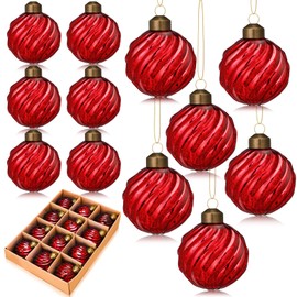 Youyole 12 Pcs Red Christmas Mercury Glass Ornaments 2.36" Vintage Hanging Christmas Balls Ornaments Finials Grooved Crackle Glass Ball Decorations for Christmas Tree Winter Holiday Decor Gifts