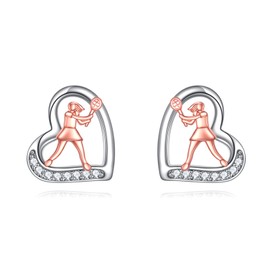 YONFQE Tennis Earrings Sterling Silver Sports Stud Earrings Heart Shaped Jewellery Gifts for Women Tennis Lovers
