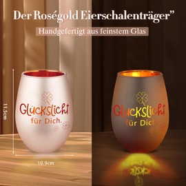 Belillpipi Glückslicht Geschenke Windlicht mit Gravur, Windlicht in Roségold mit Geschenkbox, Teelichthalter aus Glas, besonderes Geschenk für Geburtstag, Weihnachten, Dankeschön Geschenk für Frauen