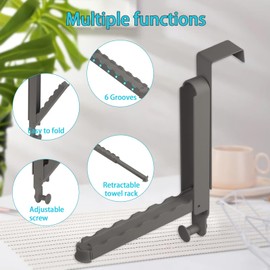 2PCS Foldable Over Door Hanger, Retractable Wall Hooks Over The Door Hook with 6 Groves, No Drilling Coat Door Hook to Save More Space, Behind Back door for Hang Clothes,Towels,Hats, Bag (Black)