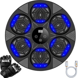 Primium Music Boxing Machine with Bluetooth, LED Lights, Smart Punch Count Display, Wall Mounted, Home Indoor Workout Training Machine with Premium Boxing Gloves, 16 inches, Black, (2025, Updated)