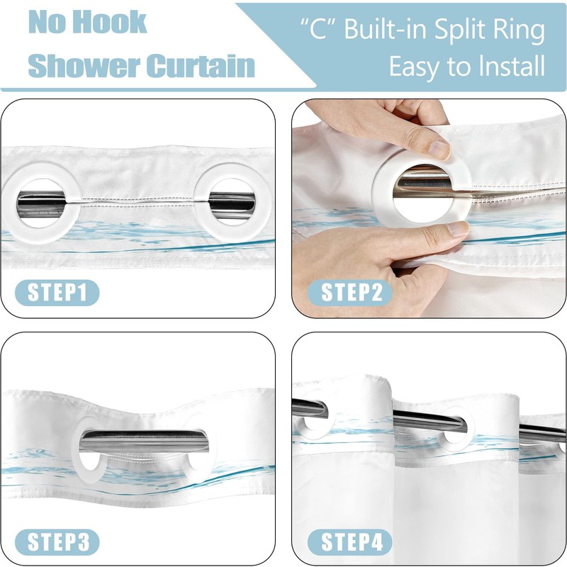 Fowocu No Hook Shower Curtain with Snap in Liner Funny