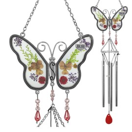 Mom Butterfly Wind Chime - Celebrate Mothers - Pressed Flower Windchimes - 20"