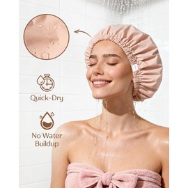 YANIBEST Gorro de Ducha Yanibest para Mujer, Reutilizable, Impermeable, Con Forro de Satén y Banda Elástica Suave, Gorro Grande Lavable para la Ducha.