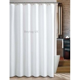 Tropik Home Plain White Extra Long Fabric Bathroom Shower Curtain, 180cm Wide by 230cm Drop