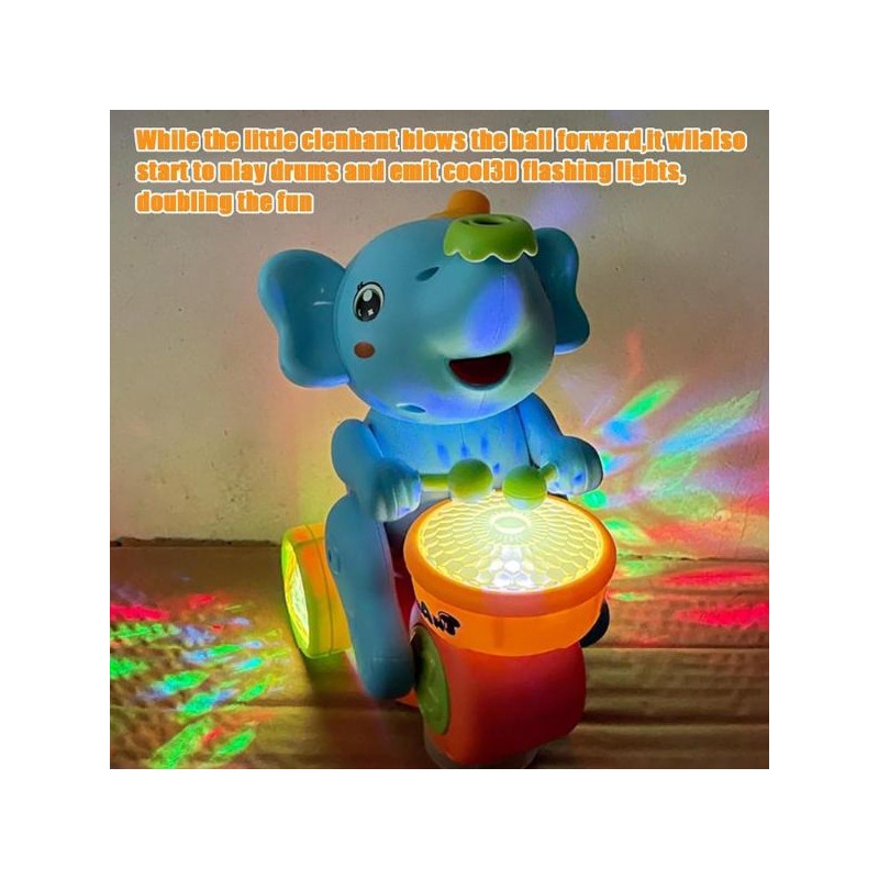 Electric Elephant Crawling Music Toy with Blowing Ball Function, Spinner