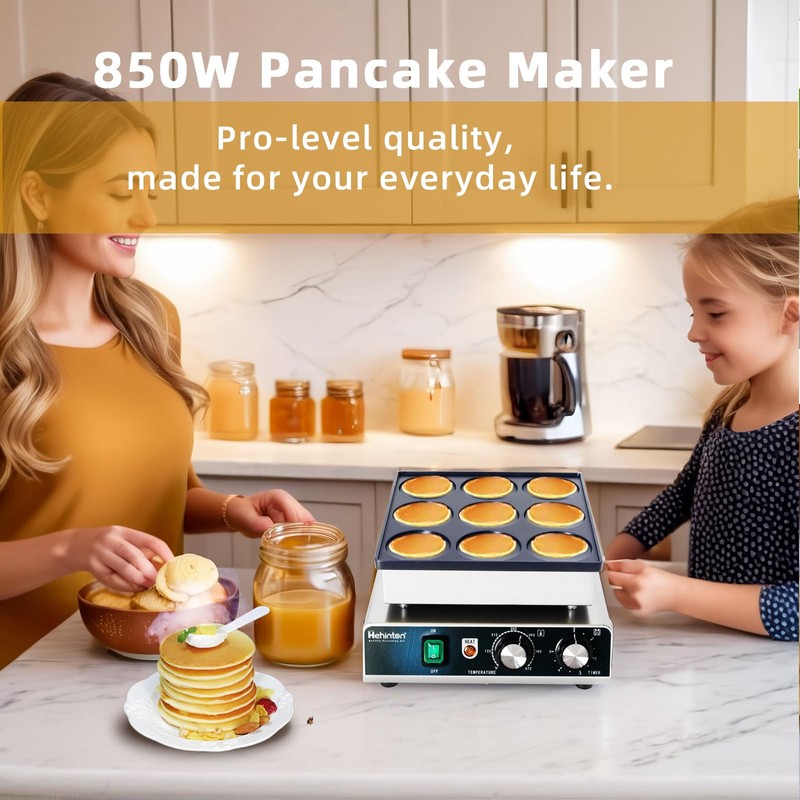 Hehinton® 9-Hole Pancake Maker, Φ76mm Dorayaki Pancake Machine, Temp Control