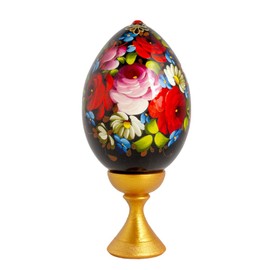 STP GOODS Black and Light Handmade Decorative Egg on Stand, Decorative Egg, Zhostovo Pisanka , Pisanka (Black)
