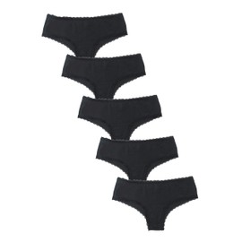 Luna & Sun Woman Underwear Comfortable Soft Lace Trim Panties Briefs 5pcs Pack (Black (5pcs), XL)