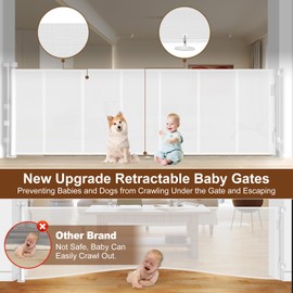 Miumoon 120 inch Retractable Baby Gates, Retractable Gate with Reinforced Strip Design to Prevent Crawling Through, 10 FT Extra Wide Retractable Dog Gate for Indoor/Outdoor