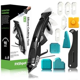 Caulking Tool 6 in 1 Sealant Finishing Tool & Grout Remover Scraper with 6 Silicone Pads, Sealant Removal and Trimming Tool with Squeegee for Bathroom, Window, Door, Kitchen