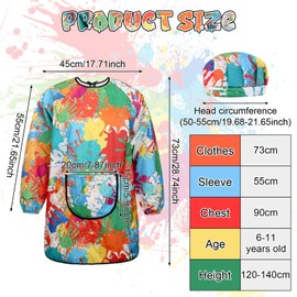 Huiguli Children Painting Aprons and Hat, Waterproof Graffiti Painting Aprons 6-12 Years Girls Boys, Kids Painting Smock Toddler with Long Sleeves Pockets for Craft Eating Cooking Drawing