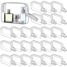 Silkfly 24 Pcs Clear Toiletry Bag PVC Plastic Travel Cosmetic Bag with Handle Strap Clear Makeup Bag for Women Men (Gray)