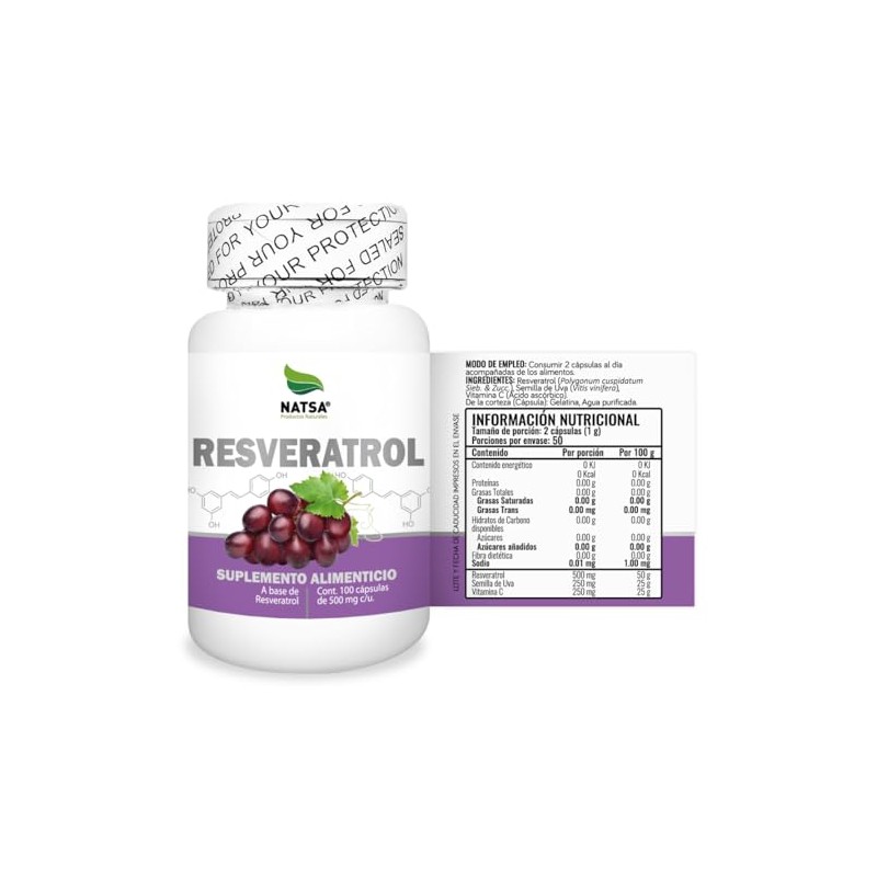 NATSA Resveratrol 100 cápsulas, calidad Premium