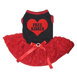 Petitebelle Kisses Cotton Shirt, Black Red Floral Rose Tutu, red